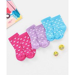 Cutewalk By Babyhug Anti Bacterial Ankle Length Socks Heart Design Pack Of 3- Multicolor