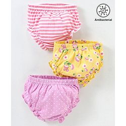 Babyhug 100% Cotton Knit Antibacterial Panties Stripes & Floral Print Pack Of 3 - Pink & Yellow