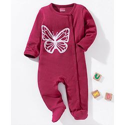 Babyhug Cotton Full Sleeves Sleepsuit Butterfly Print- Maroon
