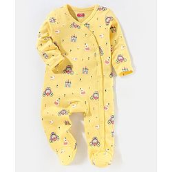Babyhug Cotton Full Sleeves Sleep Suit Castle Print - Yellow