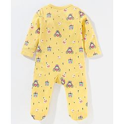 Babyhug Cotton Full Sleeves Sleep Suit Castle Print - Yellow