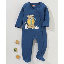 Babyhug Cotton Full Sleeves Sleep Suit Rabbit Printed - Blue