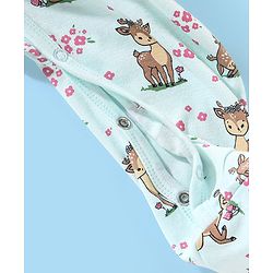 Babyhug Cotton Knit Full Sleeves Sleepsuit Fawn Print - Blue