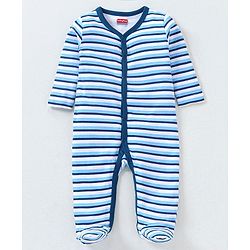 Babyhug Full Sleeves Sleep Suit Striped Pack of 2 - Blue