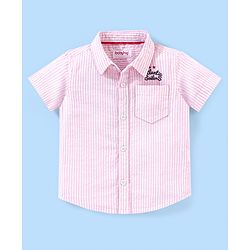 Babyhug 100% Cotton Woven Half Sleeve Striped Shirt - Pink