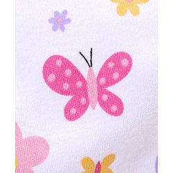 Babyhug 100% Cotton Knit Frill Sleeves Frock Style Onesie Butterfly Print - White & Pink