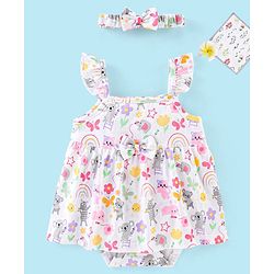 Babyhug 100% Cotton Knit Sleeveless Onesies with Hair Koala Print - White