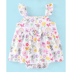 Babyhug 100% Cotton Knit Sleeveless Onesies with Hair Koala Print - White