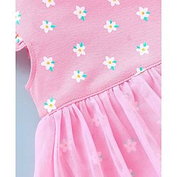 Babyhug 100% Cotton Frill Sleeves Frock Style Onesie Floral Print- Pink
