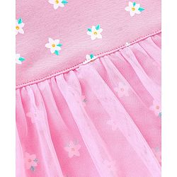 Babyhug 100% Cotton Frill Sleeves Frock Style Onesie Floral Print- Pink