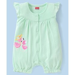Babyhug 100% Cotton Half Sleeves Romper Ducky Print Pack of 2 - Yellow & Green