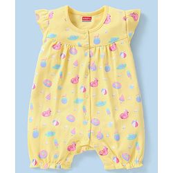 Babyhug 100% Cotton Half Sleeves Romper Ducky Print Pack of 2 - Yellow & Green