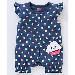 Babyhug Flutter Sleeves 100% Cotton Polka Dots Romper - Navy Blue