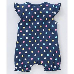 Babyhug Flutter Sleeves 100% Cotton Polka Dots Romper - Navy Blue