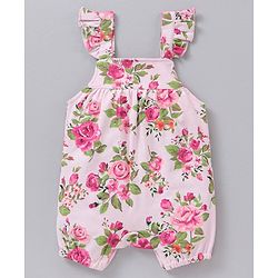 Babyhug 100% Cotton Sleeveless Romper Floral Print - Pink