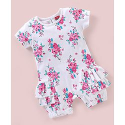 Babyhug 100% Cotton Half Sleeves Rompers Floral Print - Pink