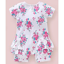 Babyhug 100% Cotton Half Sleeves Rompers Floral Print - Pink