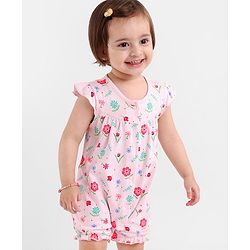 Babyhug 100% Cotton Short Sleeves Romper Floral Print - Pink