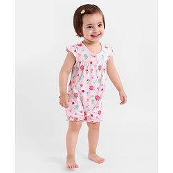 Babyhug 100% Cotton Short Sleeves Romper Floral Print - Pink