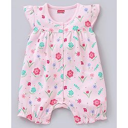 Babyhug 100% Cotton Short Sleeves Romper Floral Print - Pink