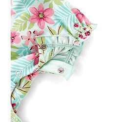 Babyhug 100% Cotton Knit Cap Sleeves Romper Floral Print - Light Blue & Pink