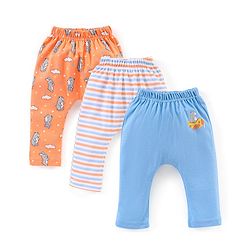 Babyhug Full Length Bear & stripe Print Diaper Leggings Pack of 3 - Blue & Orange