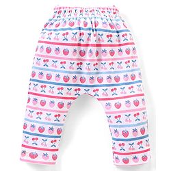 Babyhug Cotton Full Length Diaper Pants Floral & Fruit Print Pack Of 3 - Blue & Pink