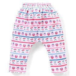 Babyhug Cotton Full Length Diaper Pants Floral & Fruit Print Pack Of 3 - Blue & Pink