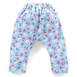 Babyhug Cotton Full Length Diaper Pants Floral & Fruit Print Pack Of 3 - Blue & Pink
