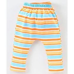 Babyhug Cotton Full Length Diaper Pants Stripes & Bear Print Pack of 3- Orange & Blue