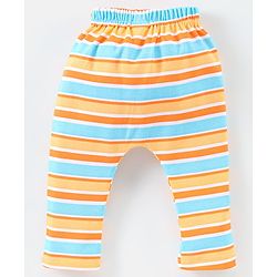 Babyhug Cotton Full Length Diaper Pants Stripes & Bear Print Pack of 3- Orange & Blue