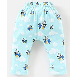 Babyhug Cotton Full Length Diaper Pants Stripes & Bear Print Pack of 3- Orange & Blue