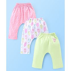 Babyhug Cotton Full Length Diaper Leggings Heart & Popsicle Print Pack Of 3- Green Pink & White