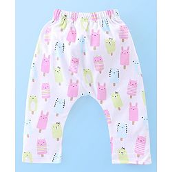 Babyhug Cotton Full Length Diaper Leggings Heart & Popsicle Print Pack Of 3- Green Pink & White