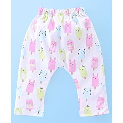 Babyhug Cotton Full Length Diaper Leggings Heart & Popsicle Print Pack Of 3- Green Pink & White