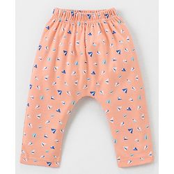 Babyhug Cotton Knit Full Length Diaper Leggings Pack of 3 Paper Planes & Stars Print - Pink Yellow & Sky Blue