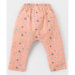 Babyhug Cotton Knit Full Length Diaper Leggings Pack of 3 Paper Planes & Stars Print - Pink Yellow & Sky Blue