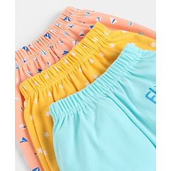 Babyhug Cotton Knit Full Length Diaper Leggings Pack of 3 Paper Planes & Stars Print - Pink Yellow & Sky Blue
