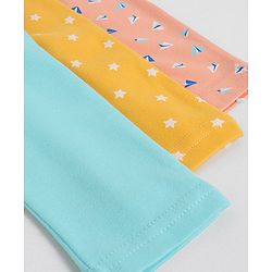 Babyhug Cotton Knit Full Length Diaper Leggings Pack of 3 Paper Planes & Stars Print - Pink Yellow & Sky Blue