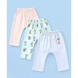 Babyhug Cotton Full Length Tiger Print Diaper Leggings  Pack of 3 - Pink Green & Blue