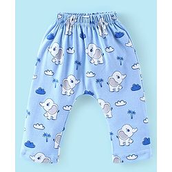 Babyhug Cotton Knit Full Length Diaper Pants Elephant Print Pack of 3 - Blue & Orange