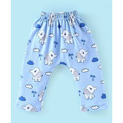 Babyhug Cotton Knit Full Length Diaper Pants Elephant Print Pack of 3 - Blue & Orange