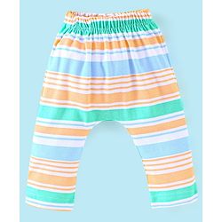 Babyhug Cotton Knit Full Length Diaper Pants Elephant Print Pack of 3 - Blue & Orange