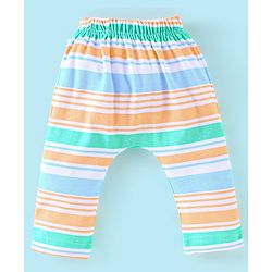 Babyhug Cotton Knit Full Length Diaper Pants Elephant Print Pack of 3 - Blue & Orange