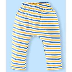 Babyhug Cotton Full Length Diaper Pants Stripes & Lion Print Pack of 3 - Blue & Yellow