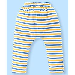 Babyhug Cotton Full Length Diaper Pants Stripes & Lion Print Pack of 3 - Blue & Yellow
