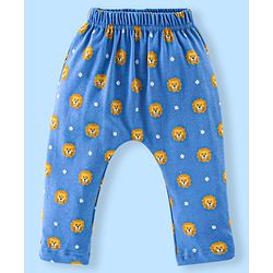 Babyhug Cotton Full Length Diaper Pants Stripes & Lion Print Pack of 3 - Blue & Yellow