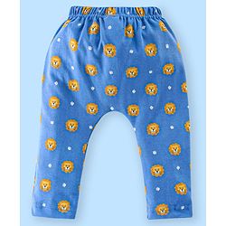 Babyhug Cotton Full Length Diaper Pants Stripes & Lion Print Pack of 3 - Blue & Yellow