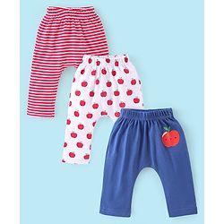 Babyhug Cotton Knit Full Length Striped Diaper Pants Fruits Print Pack of 3 - Red White & Blue