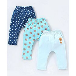 Babyhug Cotton Full Length Diaper Pants Panda & Star Print Pack Of 3 - Blue and Green